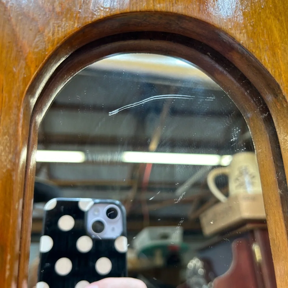 Vintage wood framed mirror with candle holder, MCM, farmhouse